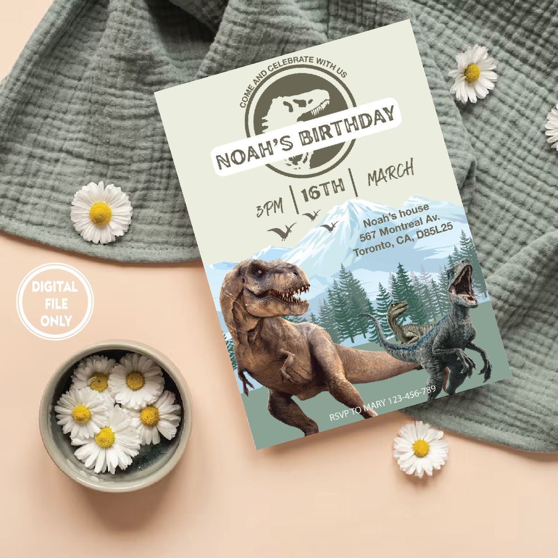 Personalized File Jurassic World Birthday Invitation Dinosaur Birthday Invitation, Invitation Instant Download PNG File Only