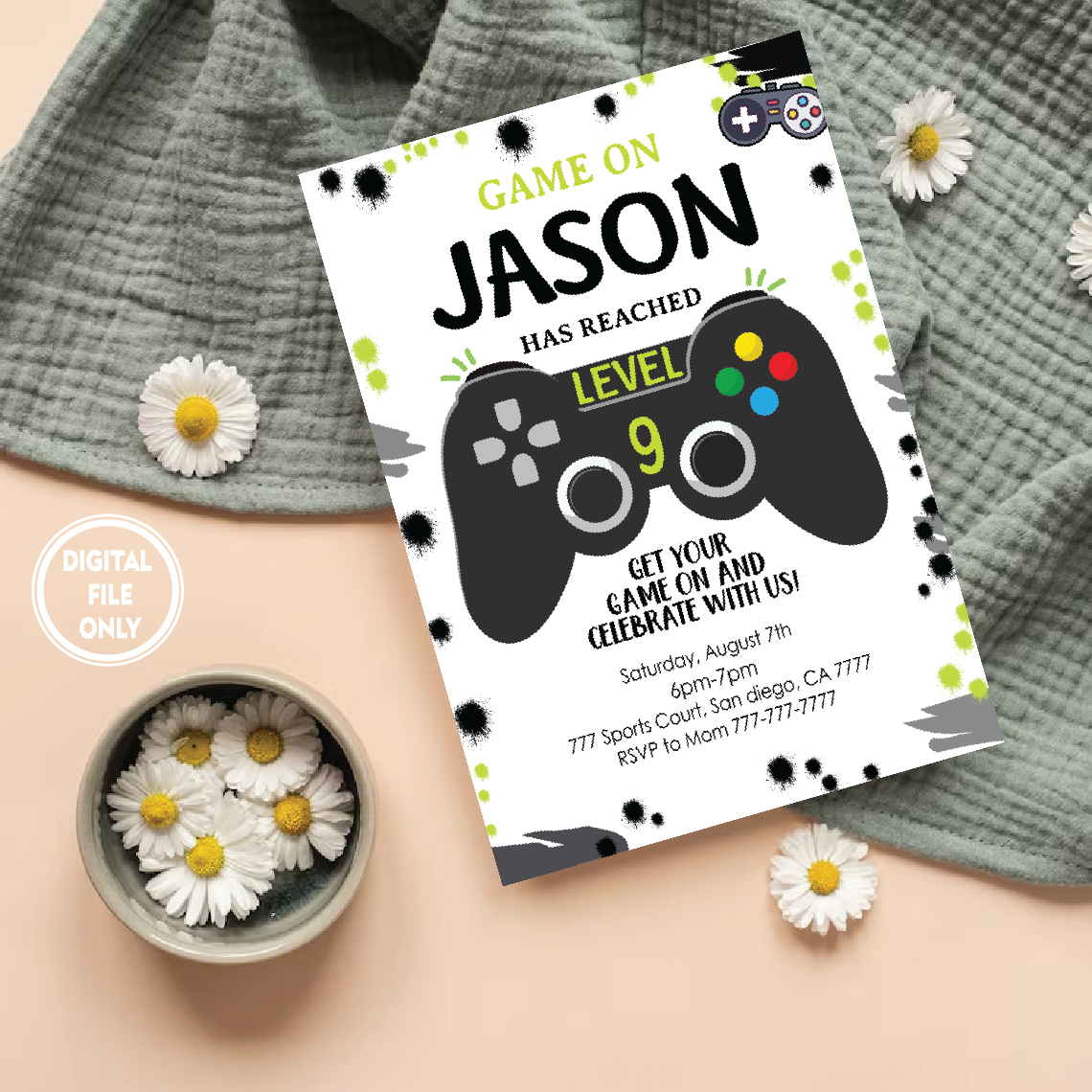 Personalized File Video Games Invitation PNG File Only, Video Games Invites Birthday Png, Instant Download Video Games Invitations