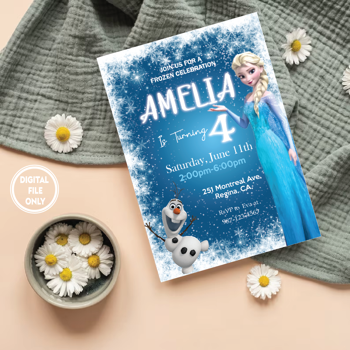 Frozen Birthday Invitation, Printable Frozen Party invite, Winter Snow invite, Instant Download PNG File Only