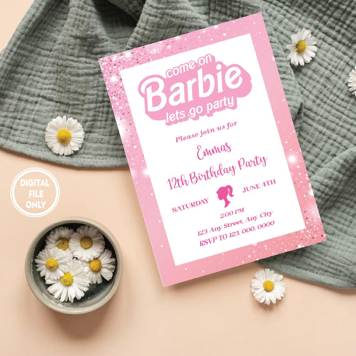 Personalized File Doll Party Invitation, Doll Birthday Party, Hot Pink Birthday Party Invitation, Pink Doll Birthday Invitation, Doll Invitation, PNG File Only