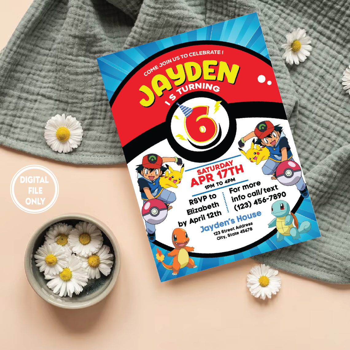 Personalized File Pokemone Birthday Invitation Digital, Instant Download, Printable, For Twins, Pikachu Invitation Digital, Invite, Party PNG File Only