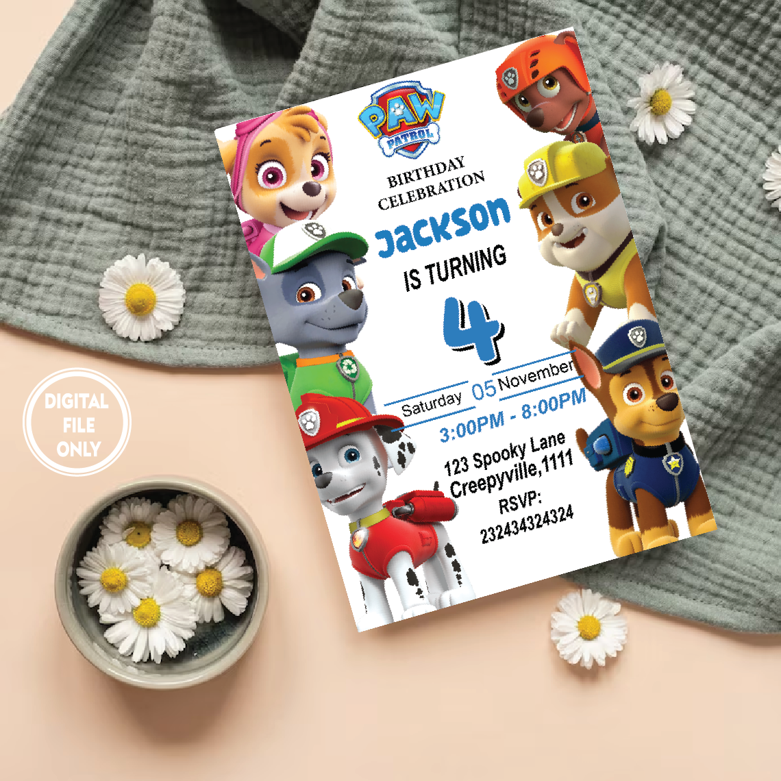 Kids Birthday Invitation Editable PNG File Only
