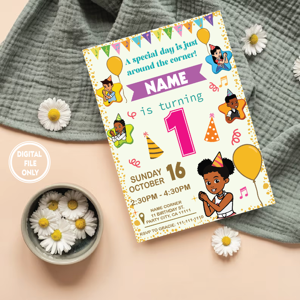 Personalized File Kids Digital Birthday Invitation, Gracies Corner Party Invitation, Gracie's Corner Birthday Invitation, Gracies Corner svg, svg, png, dxf PNG File Only