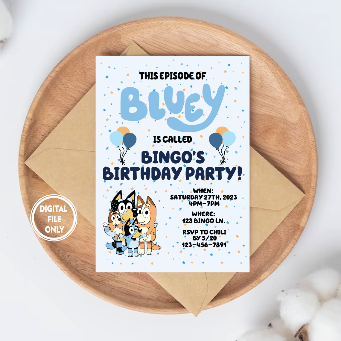 Personalized File Bluey Birthday Invitation Bluey and Bingo Birthday Invitation Digital Invitation Printable Invitation PNG File Only