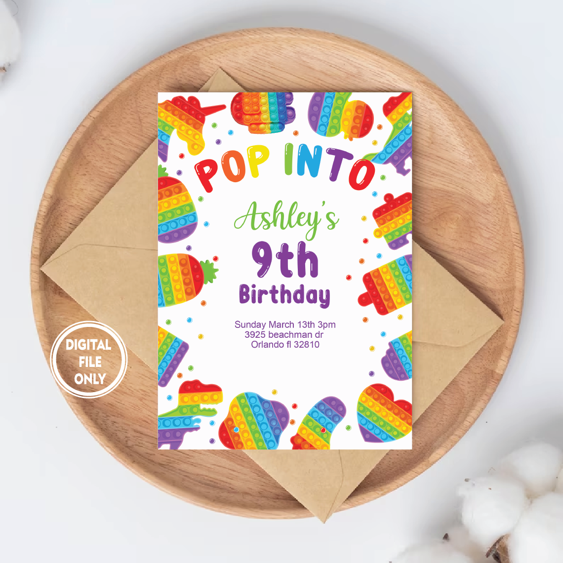 Personalized File Kids Birthday Invitation Pop It png Editable For Boy and Girl Kids invitation, Invite Instant Download ! PNG File Only