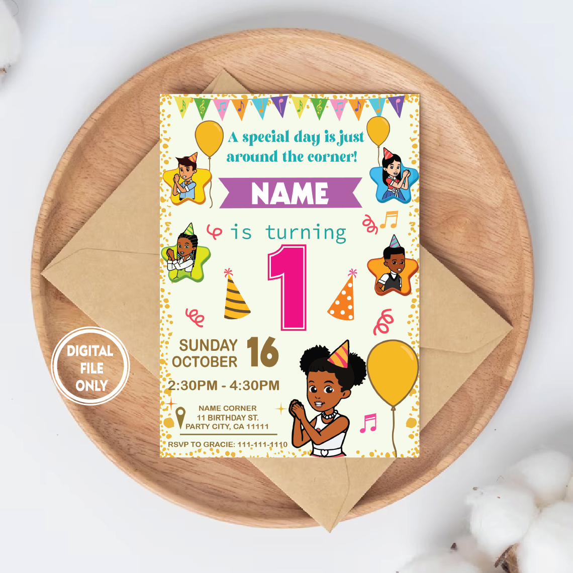 Personalized File Kids Digital Birthday Invitation, Gracies Corner Party Invitation, Gracie's Corner Birthday Invitation, Gracies Corner svg, svg, png, dxf PNG File Only
