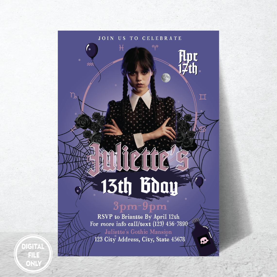 Wednesday Addams Birthday PNG File Only