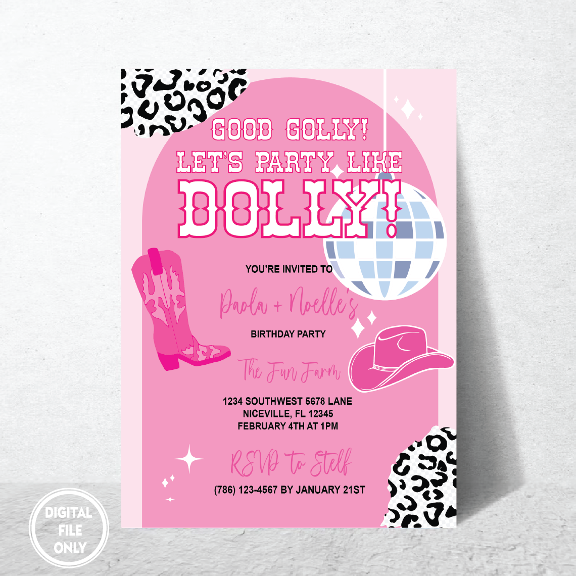 Personalized File Disco Dolly Birthday Invitation Cosmic Cowgirl Invitation Disco Cowgirl Invitation Let's Go Girls Rhinestone Cowgirl Nashville Birthday PNG File Only