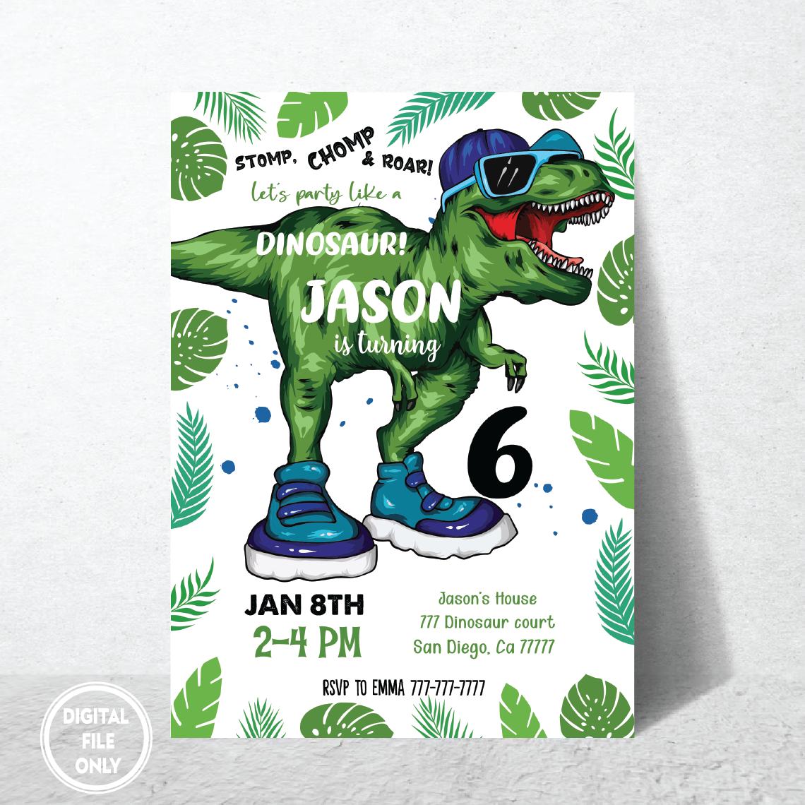 Personalized File Dinosaur Invitation Png, Dinosaur Birthday Invites Png, Instant Download Dinosaur Invitations PNG File Only