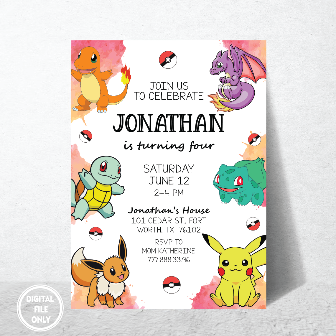 pokemone birthday invite PNG File Only