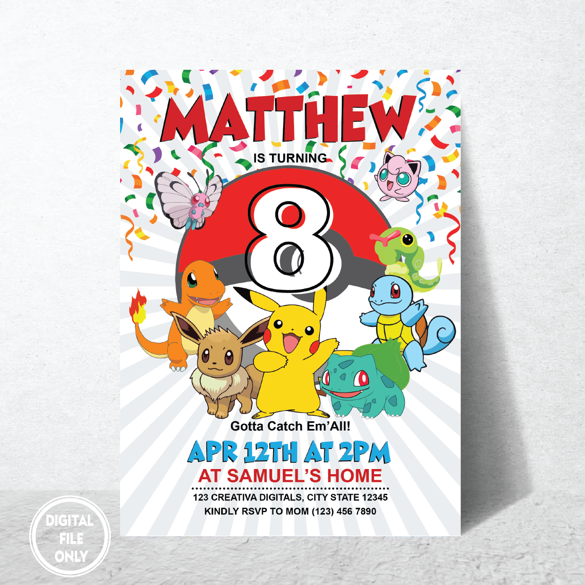 Pikachu Card Birthday Boy Invitation PNG File Only