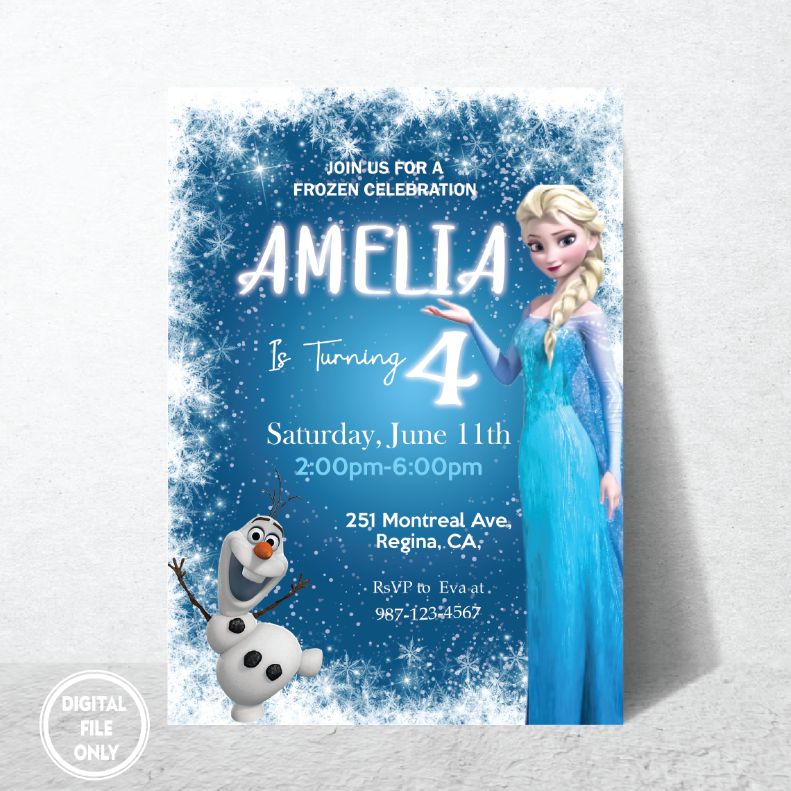 Frozen Birthday Invitation, Printable Frozen Party invite, Winter Snow invite, Instant Download PNG File Only