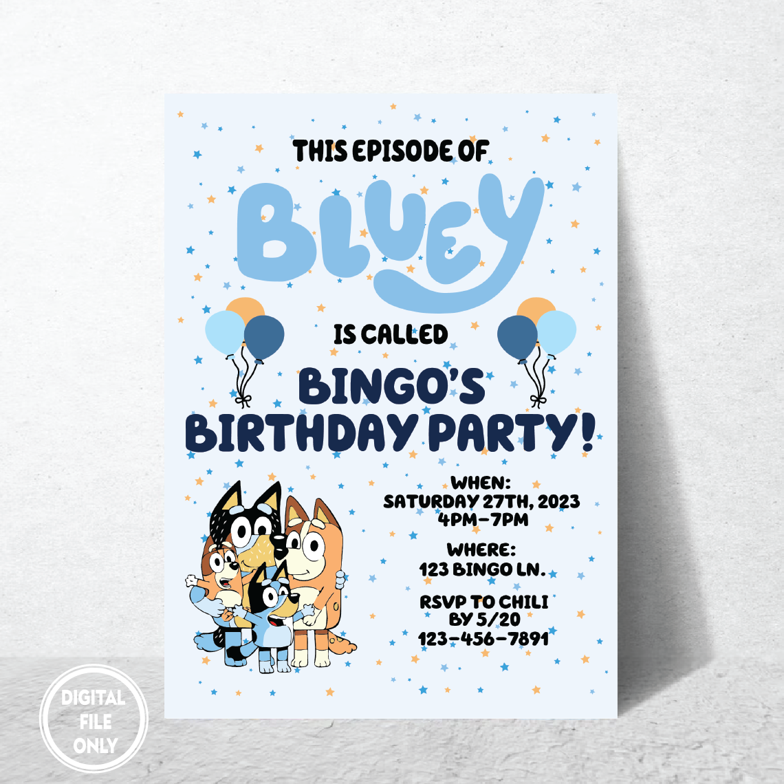 Personalized File Bluey Birthday Invitation Bluey and Bingo Birthday Invitation Digital Invitation Printable Invitation PNG File Only