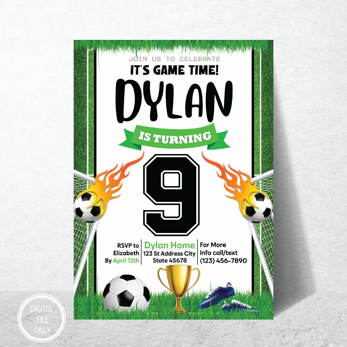 Personalized File Soccer Birthday Invitation, Soccer Party Invite, Invitation, Soccer Party Theme, Football Party, Sports Birthday, PNG File Only