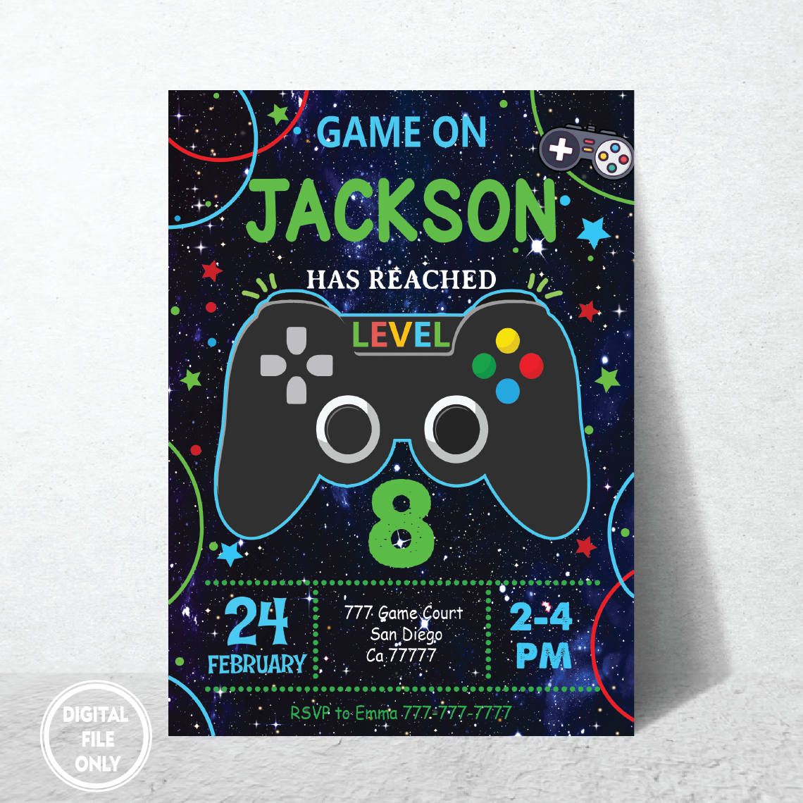 Personalized File Video Games Invitation PNG File Only, Video Games Invites Birthday Boy girl Png, Instant Download Video Games Invitations