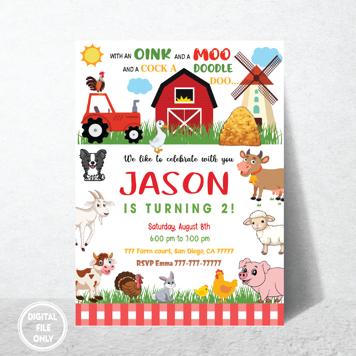 Personalized File Farm Invitation PNG File Only, Farm Birthday Invites Png, Instant Download Farm Party Invitations Boy Girl Png