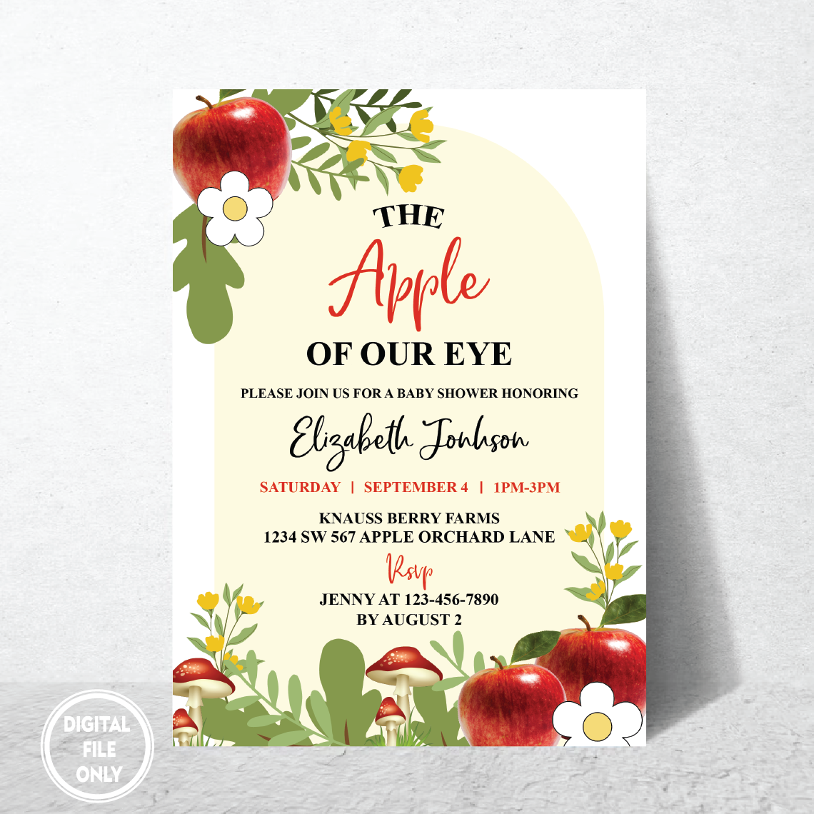 Personalized File Apple Of My Eye Baby Shower Invitation, Apple Baby Shower Invitation Fall Baby Shower Invitation Party Invitation PNG File Only