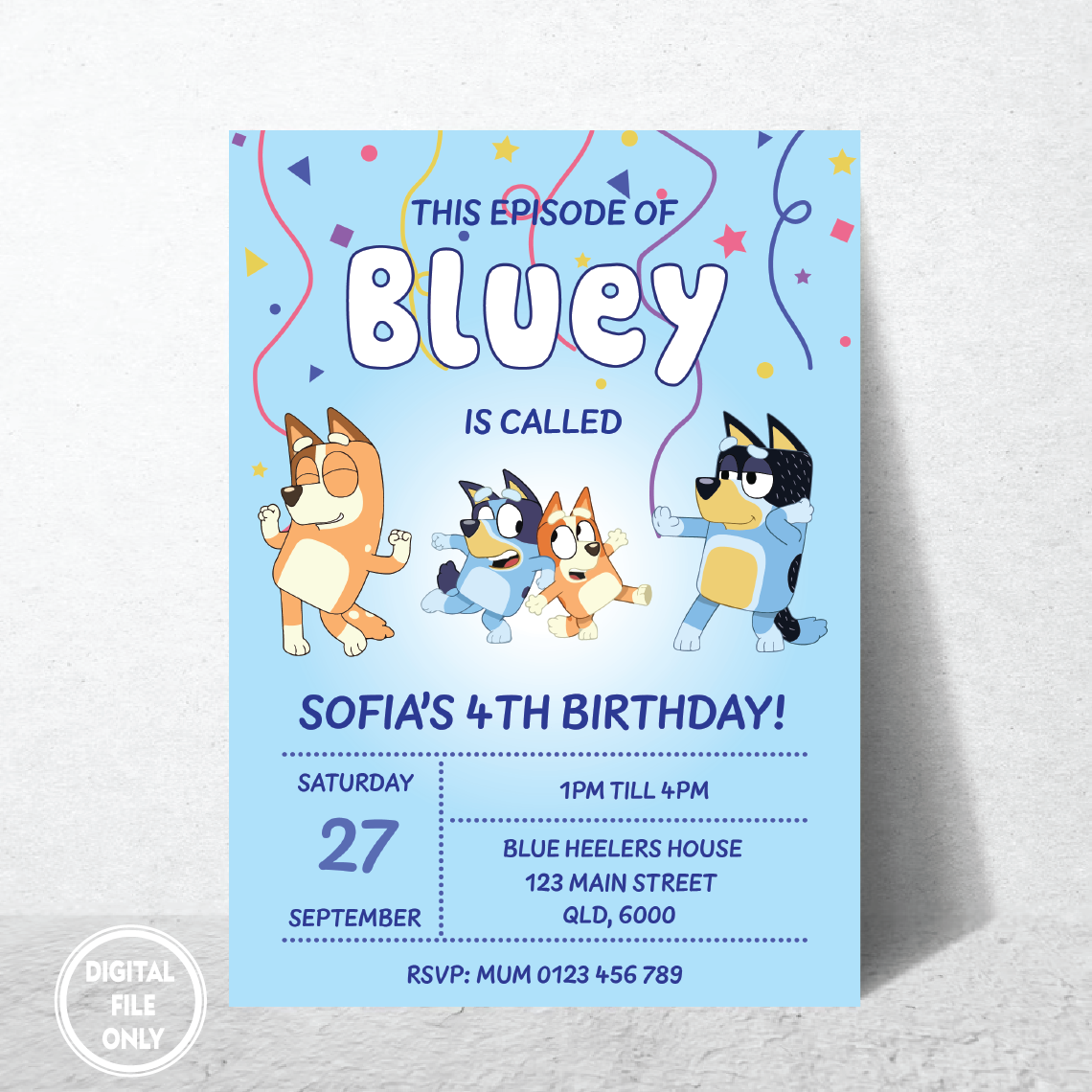 Personalized File Bluey Invitation, Digital Invite, Editable-Printable, Bluey Boys and Girls invite, Bluey birthday invitation PNG File Only