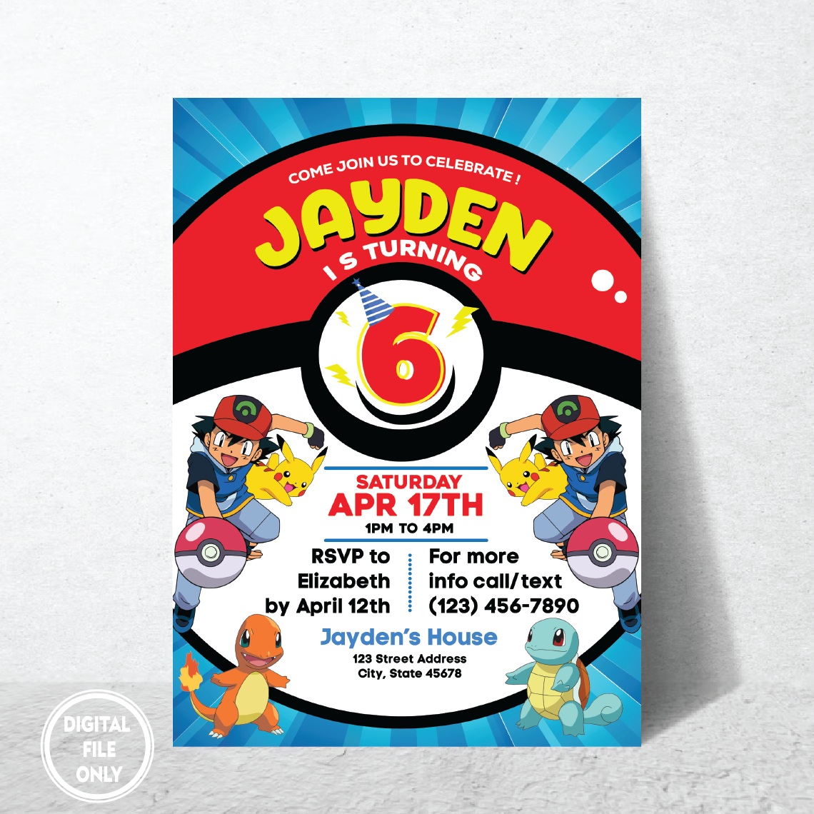 Personalized File Pokemone Birthday Invitation Digital, Instant Download, Printable, For Twins, Pikachu Invitation Digital, Invite, Party PNG File Only