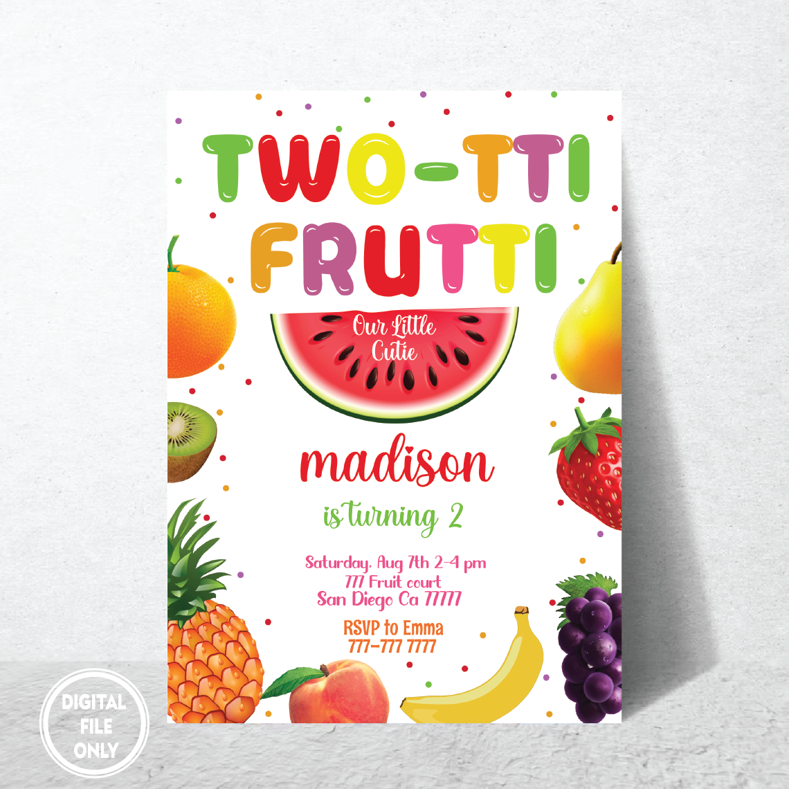 Personalized File Twotti Frutti Invitation, Twotti Frutti Invites, Instant Download Twotti Frutti Invitations, PNG File Only