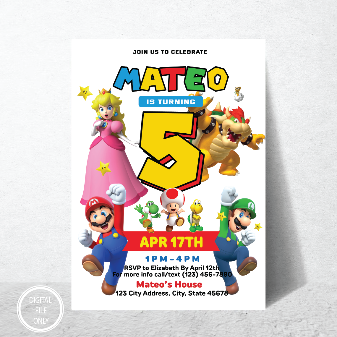 Super Mario Invitation PNG File Only