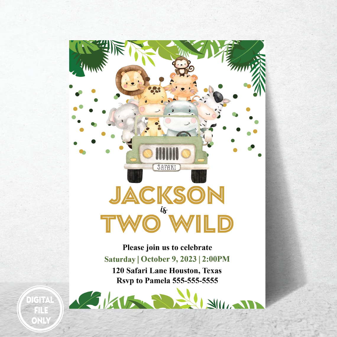 Personalized File Two Wild invitation - Editable - Printable - Jungle Safari Birthday - Invitation - Digital download PNG File Only