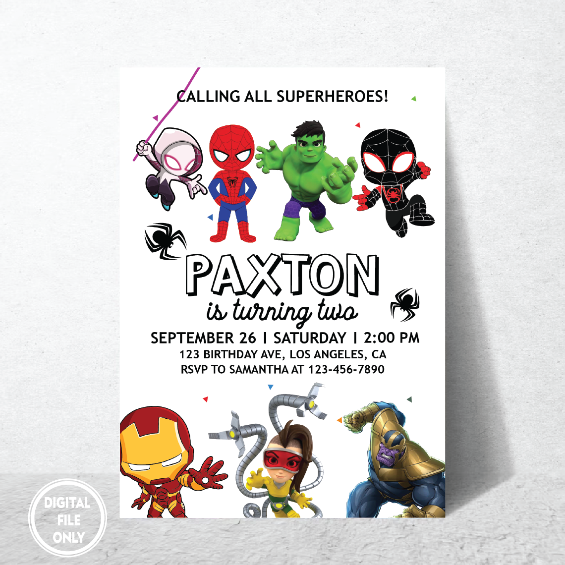 Personalized File Spidey and His Amazing Friends Birthday Invitation Boy Superhero Party Invite Instant Download Digital PNG File Only