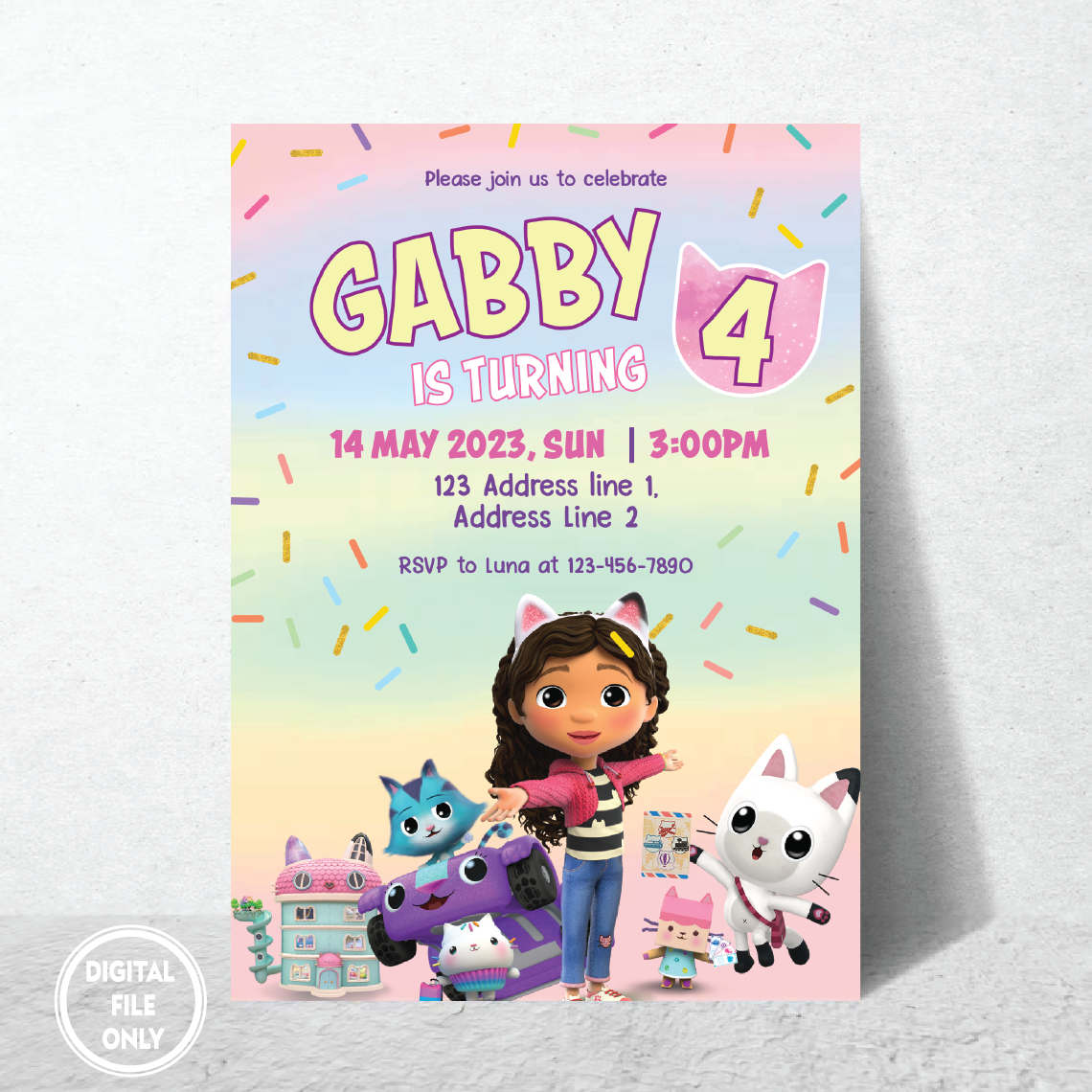 Personalized File Printable Birthday Invitation, Digital Birthday Invitation, Editable Digital Invitation, Kids Birthday Invitation PNG File Only