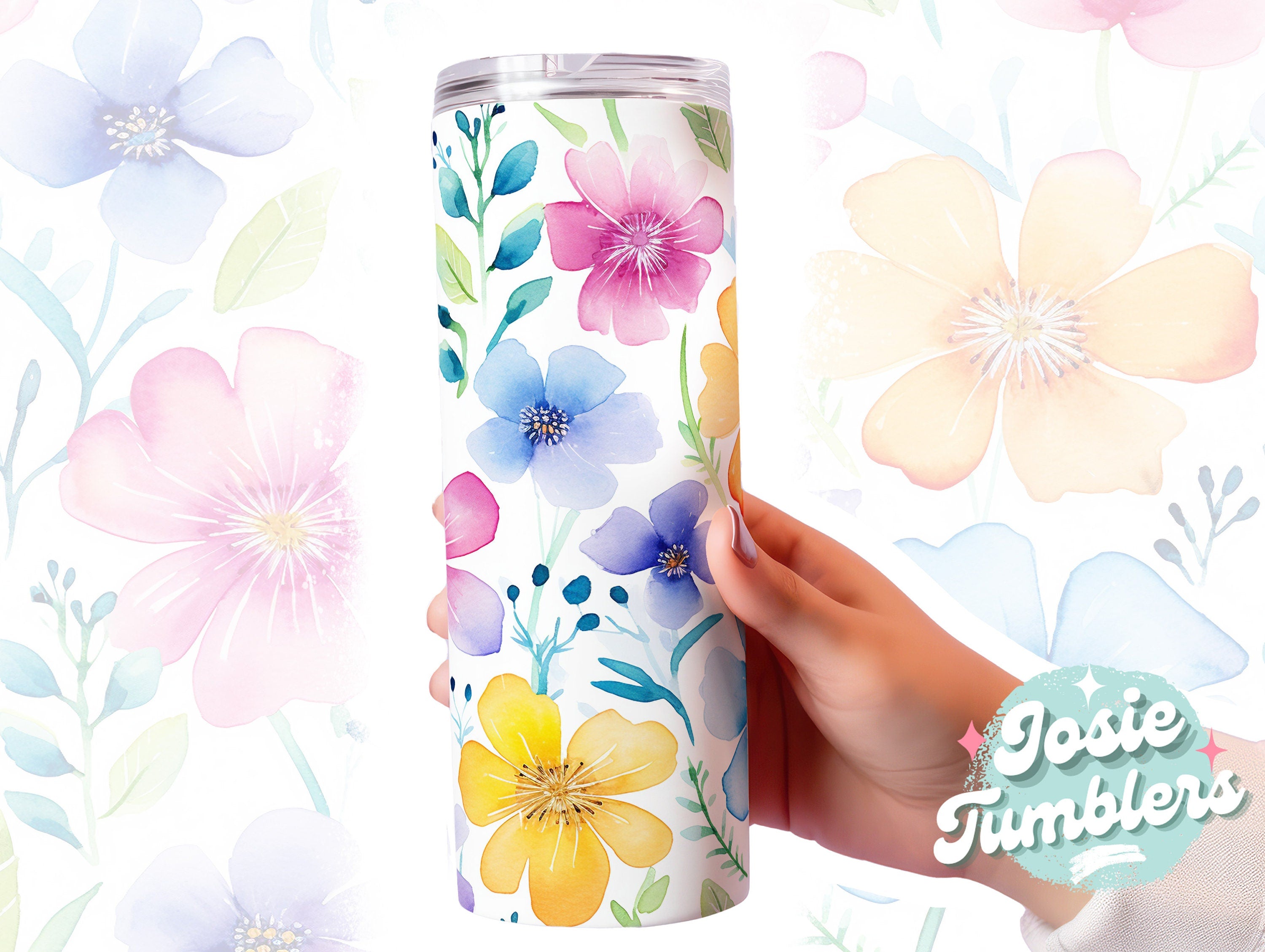 Seamless Flower Tumbler Wrap, 20oz Skinny Sublimation Tumbler Design, Seamless Floral Sublimation Design, Watercolor Floral Tumbler Png