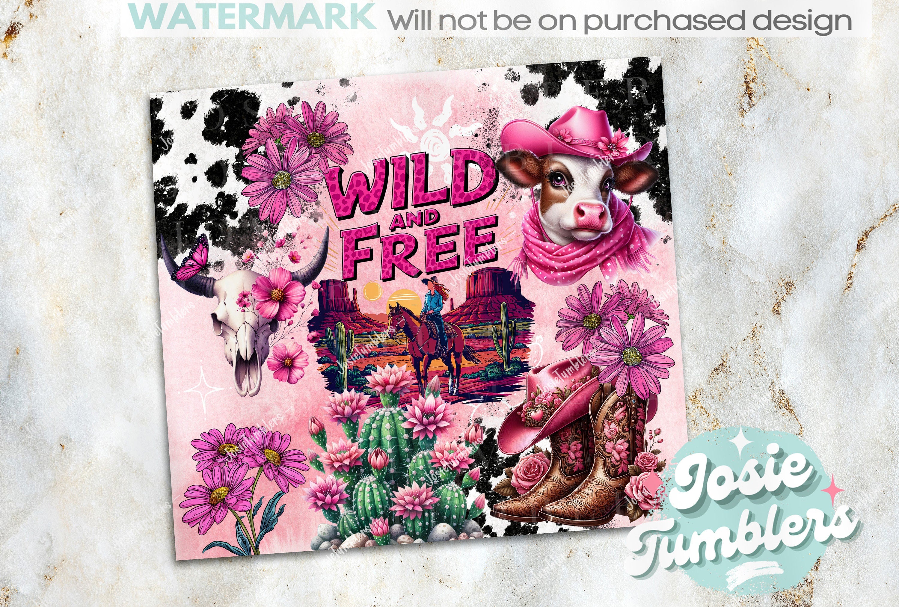 Pink Western Tumbler Wrap, 20oz Skinny Sublimation Tumbler Design, Cowgirl Sublimation Design Png, Floral Bull Skull Tumbler Png Downloads