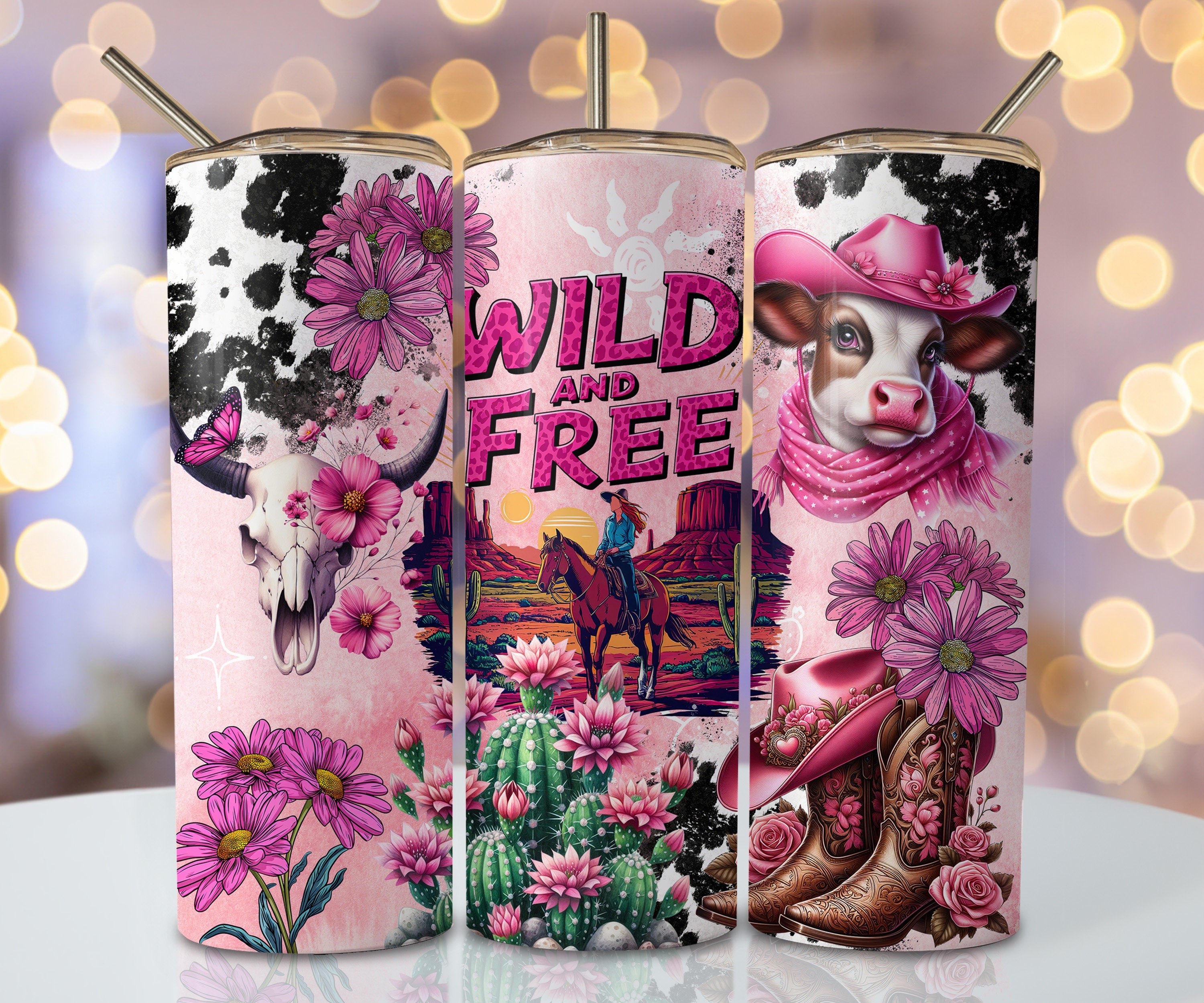 Pink Western Tumbler Wrap, 20oz Skinny Sublimation Tumbler Design, Cowgirl Sublimation Design Png, Floral Bull Skull Tumbler Png Downloads
